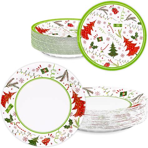 Amazon Com Ecohola Merry Christmas Trees Dinnerware Plates Bulk 50