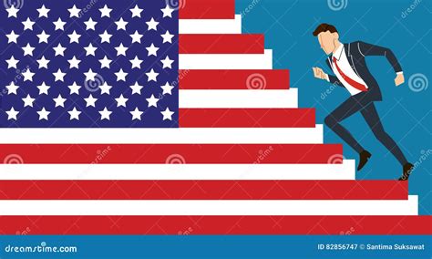 Businessman Running On America Flag Successful In Usa Concept Stock